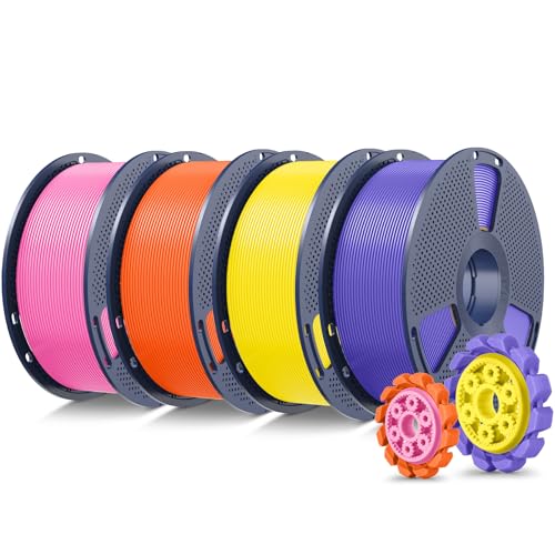 Image of SUNLU PLA+2.0 3D Printer Filament 4KG, Upgrade PLA+ Filament 1.75mm, Tougher and Stronger, Dimensional Accuracy + /-0.02mm, 1KG per Spool, 4KG Total, Yellow+Pink+Lavender Purple+Sunny Orange