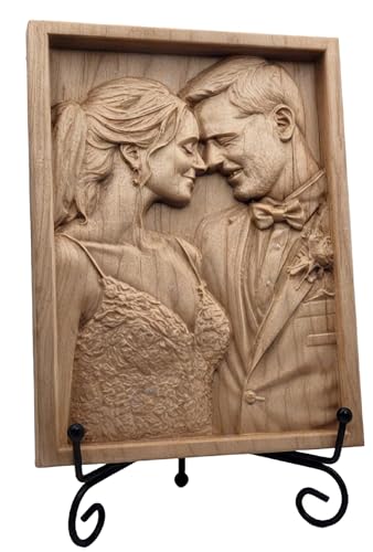 Custom Wood Carving from Photo – Personalized 3D Engraved Portrait on Solid Maple – Wedding, Memorial, Pet Gift (small 5x7)