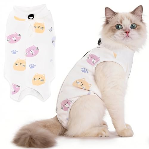 LOMSUXA Body Chat Post Opératoire Femelle Stérilisation,Body Chat Post Opératoire, Combinaison de Récupération pour Chats après Stérilisation ou Chirurgie,Anti-Léchage(S)