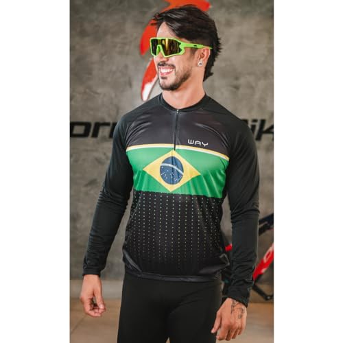Camisa de Ciclismo Masculina Manga Longa Preta Points Proteção UV Slim Confortável Pro Bike (BR, Alf