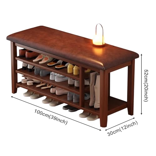 Banc à chaussures 4 niveaux marron avec coffre de rangement 100cm - 2