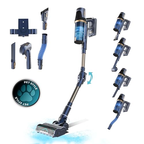 Cecotec Conga Rockstar RS70 Pet Flex X-Treme bezprzewodowy odkurzacz do miotły 150 AW, 500 W, autonomia 65 min w trybie eko, akcesoria do sierści zwierząt domowych, elastyczna rurka i światło LED