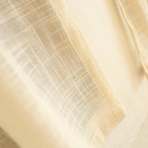 Cortinas cortas de gasa beis con trabillas y mezcla de algodón para ventanas 6