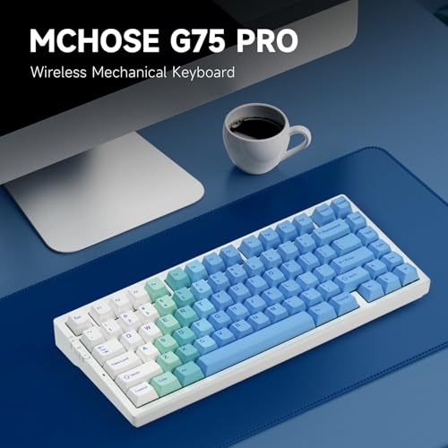 Image of MCHOSE G75 PRO 75% Wireless Mechanical Keyboard, TKL Keyboards Tri-Mode BT5.0 /2.4GHz /USB-C, Hot Swap Custom Creamy Keyboards Linear Switch, Double Shot PBT Keycaps RGB LED Backlit, White&Blue