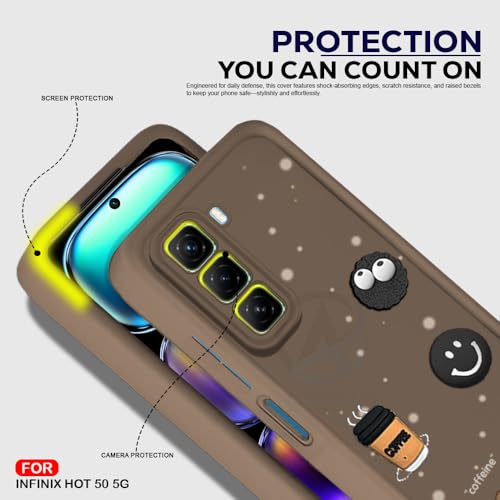 Image of AESTMO Back Case Cover for Infinix Hot 50 5G Cover | Cute Fun Cartoon 3D Ball | Coffee Silicone Case | Full Body Protection | Camera Protection Back Cover for Infinix Hot 50 5G (Brown)
