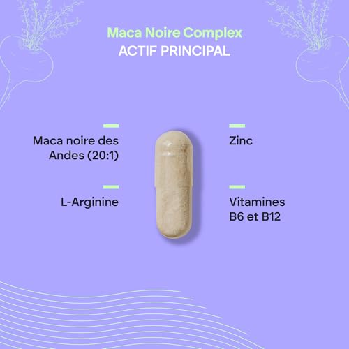 Maca Negra Andina 32 000 mg - Puissance 20:1 et Énergie avec L-Arginine Zinc B6 B12 - Pour hommes et donnes - 120 gélules Black Maca Complex Nutralie – vue 4