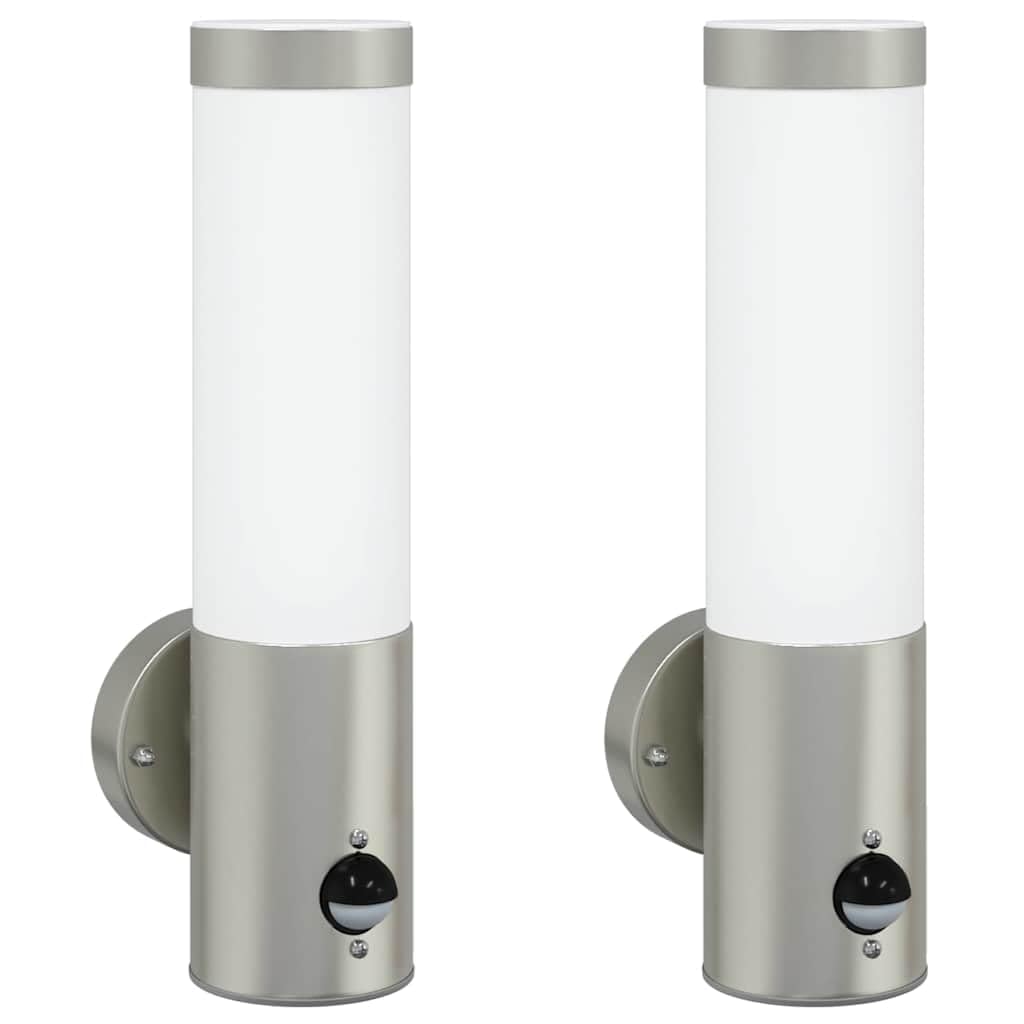 Lampa ścienna zewnętrzna, zestaw 2 sztuk, stal nierdzewna, stopień ochrony IP44, lampa ścienna ze stali nierdzewnej i tworzywa sztucznego, cylindryczna konstrukcja do ścieżek i ogrodów, 12 x 8,5 x 29