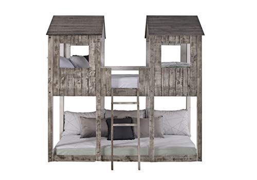 Donco Twin Tower Bunk Bed Bunkbed, Twin/Twin, Rustic Dirty White #TOP1