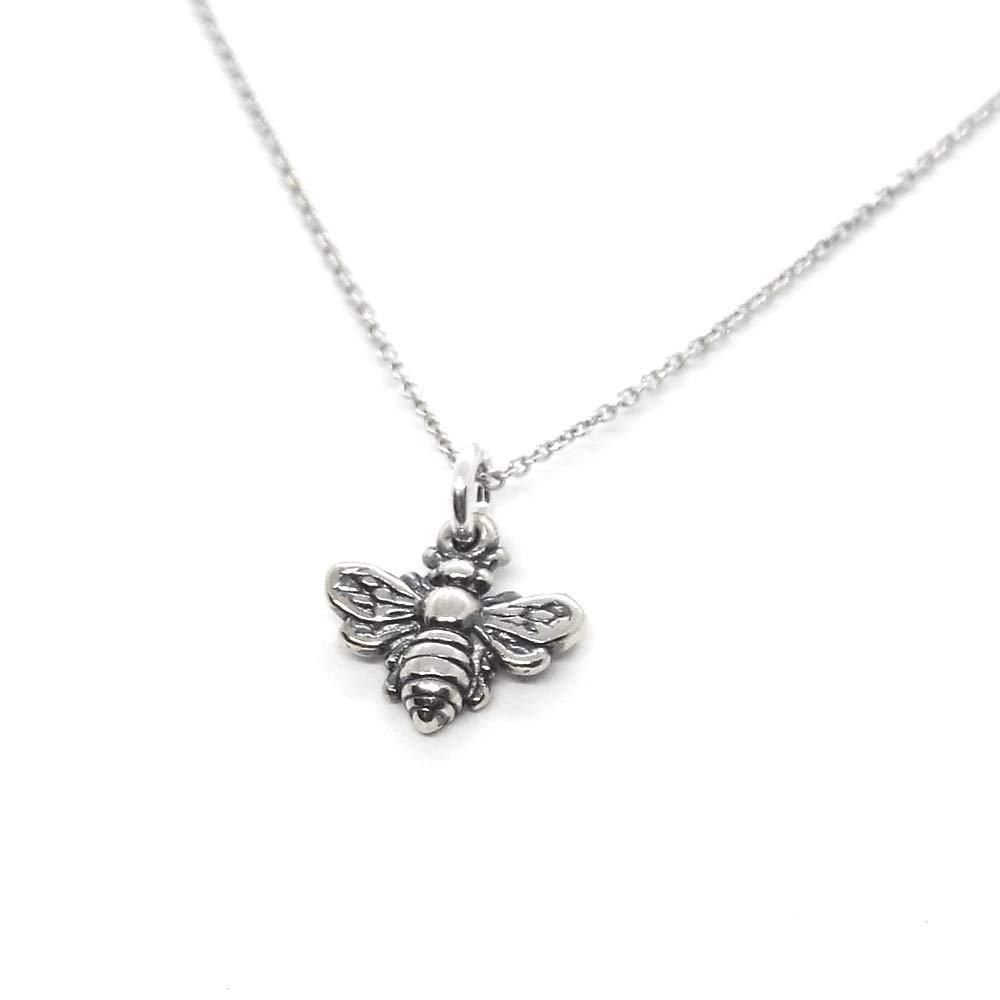 Bumble Bee Charm Sterling Silver Necklace 18" (tiny size)