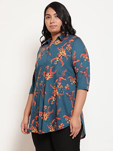 Image of AMYDUS Plus Size Women Printed Top | Centre Pleat for Tummy Flaws | Cloud Soft Fabric | Collared Neck | High-Low Hem | Complete Hip Coverage | Plus Size Tops for Women | L to 9XL