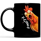 CRGANGZY F Caw F Hühnchen-Meme Keramiktasse, Lustige Hühner-Kaffeetasse mit Übertriebenen Mimik, Sarkastische Doppelbedruckte Keramikbecher for Frauen und Männer, Zuhause Küche Bar Büro Weihnachten