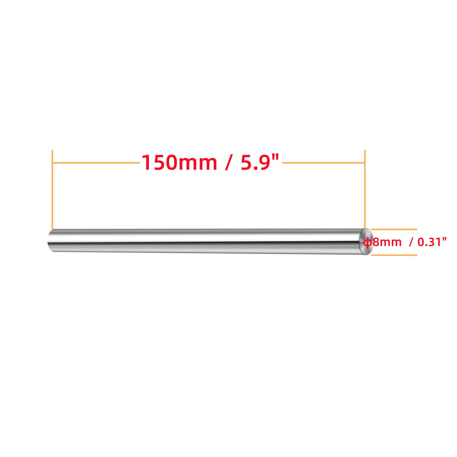 2 Pcs 8mm x 150mm Linear Motion Rods Shaft Guide, Case Hardened Chrome Plated Linear Rail Shaft for 3D Printer, DIY, CNC - Metric h8 Tolerance