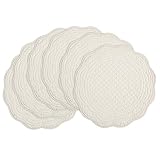 Picture of BALAPET Quilted Placemats Set of 6, 100% Cotton 14" Table Mats Farmhouse Style, Reversible Round Tabletop with Scalloped Edges for Kitchen Dinner Party Holidays, Natural, Machine Washable