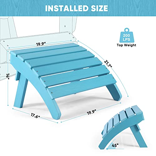 Homeqomi Adirondack Ottoman, Plastic Folding Adirondack Footstool, All Weather Ottoman For Adirondack Chairs, Widely Used For Outdoor, Porch, Patio, Garden, Poolside, Fire Pits - Lake Blue #TOP2
