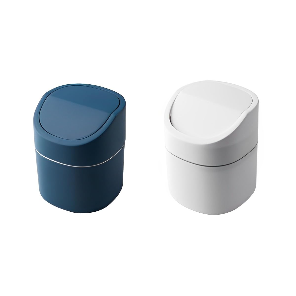 ALMEKAQUZ 2 Pack Mini Trash Can with Lid, Small Can, Desk Can, Pop Up Countertop Wastebasket, Counter Garbage Lint Bin for Bathroom, Office, Kitchen, Desk, Coffee Table (Blue, White)