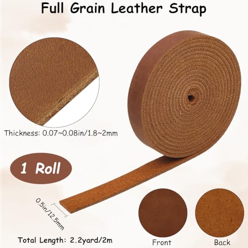 GORGECRAFT 2mx12.5mm Crazy Horse Genuine Leather Cord Full Grain Cow Hide Leather String AB Grade Flat Yellow Cow Leather Strap Top Grain Real Leather Tooling Strip for Crafting Sewing Hobby Camel - Image 2