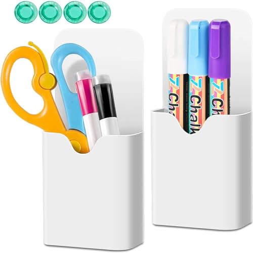 Qualsen マグネットポケット 磁石ポケット 2個セット 仕切り調節可 マグネット収納ケース ホワイトボードマーカー イレーザー収納 冷蔵庫/小物入れ/オフィス整理用 白-S