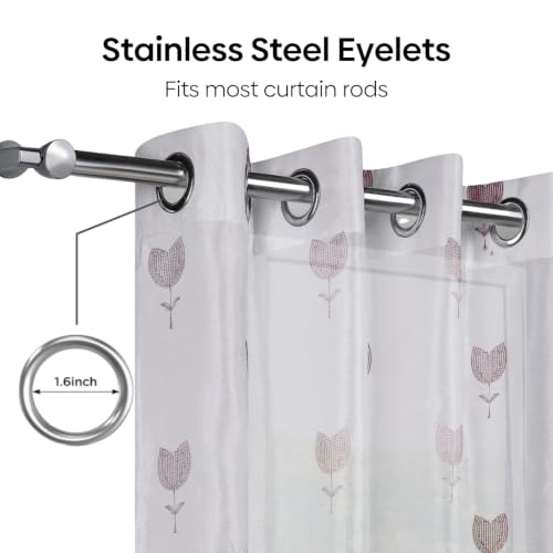Image of haus & kinder Curtains 7 feet Long | Embroidery Sheer Curtains 7 Feet Long Pack of 1 | Door Curtains 7 feet Light-Filtering & Breathable Sheer Curtains (Rosebud Drift Blush, 114x213cm)