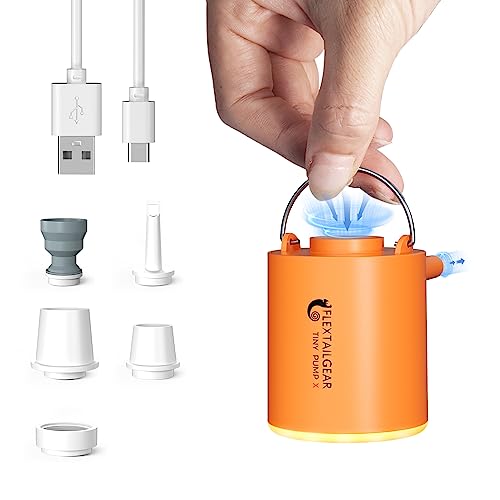 Image of FLEXTAILGEAR Tiny Pump X Portable Air Pump + Camping Light Ultra-Mini Air Pump with 1300mAh Battery USB Rechargeable for Sleeping Pads Pool Floats Air Bed Air Mattress Swimming Ring (Orange - X)