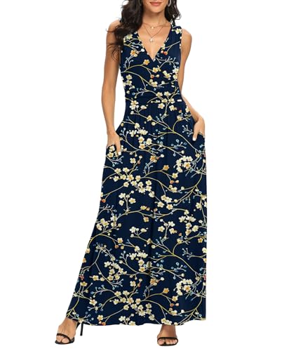 Image of LILBETTER Women Sleeveless Deep V Neck Loose Plain Long Maxi Casual Dress