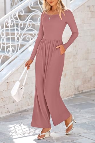 PRETTYGARDEN Womens Jumpsuits Dressy Casual Fall Fashion 2025 Trendy Long Sleeve Wide Leg Rompers Spring Work Office Outfits