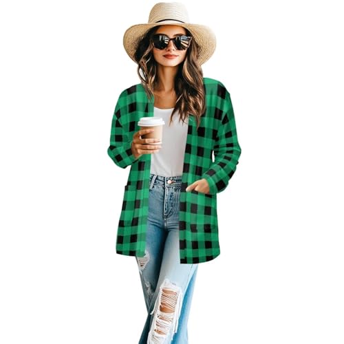 Image of Women's Aztec Open-Front Jacket Lightweight Casual Outerwear Native Western Aztec Pattern & Plaid Houndstooth Print