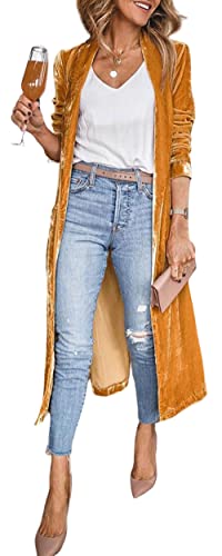 CHARTOU Women Elegant Velvet Jacket Open Front Long Cardigan Duster Long Sleeve Office Work Blazer
