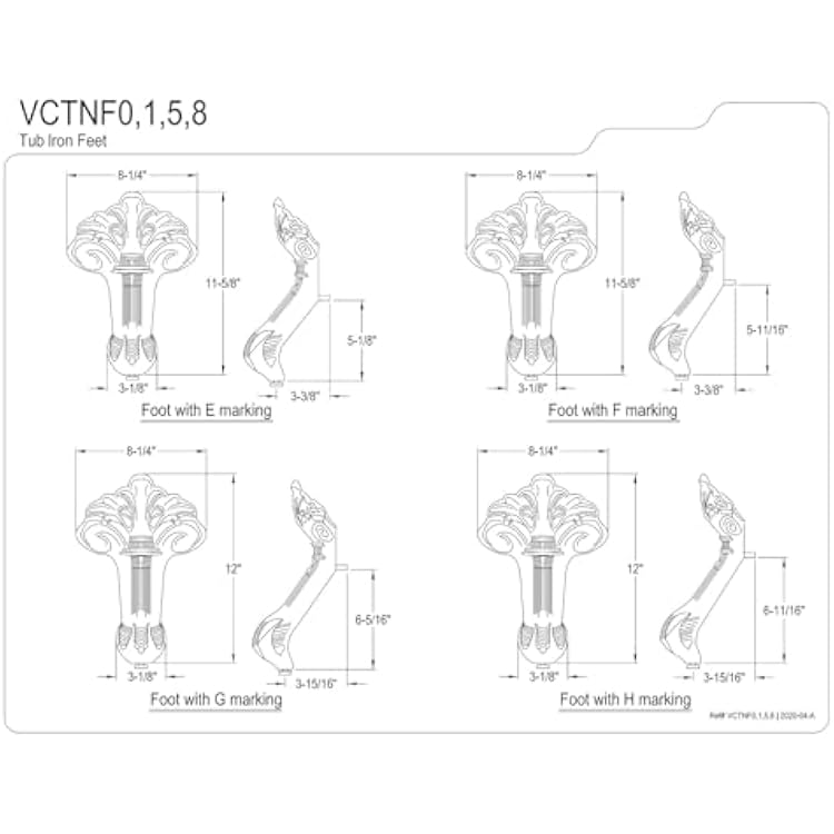 Kingston Brass VCTNF1 Aqua Eden Iron Tub Feet, 4 Pieces (Set), Polished Chrome
