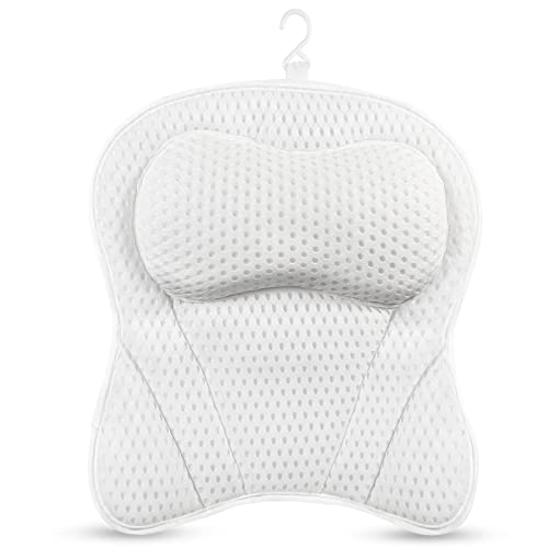 efluky Badewannenkissen, 4D-Air-Mesh Komfort Badekissen rutschfest Badewannenkissen mit 6 Rutschfesten Saugnäpfen, für Kopf, Rücken, Schulter, Nacken, Weiß Cover