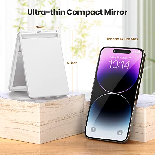 Gospire Standing Led Travel Makeup Mirror With Lights And Magnification 1X/3X, Rechargeable Compact Mirror With Adjustable Brightness, Foldable Small Vanity Mirror Handheld For Purses – White #TOP1