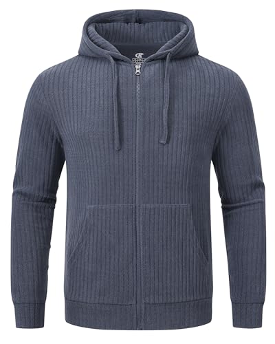 YuKaiChen Men's Knit Zip Up Hoodies Casual Hooded Sweatshirts with Kanga Pocket
