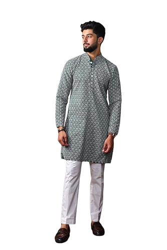 Image of ALMORA Men's Embroidered with Thread Work and Cotton Blend Only Slim Fit Kurta for Men