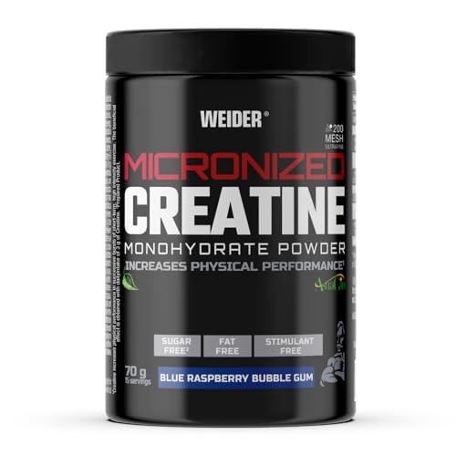 Weider Micronized Creatine Monohydrate Powder (70g) Sabor Chicle de Frambuesa. Monohidrato de Creatina 200 Mesh con AstraGin, Stevia, Sin Grasa, Sin Estimulante, Vegano, Aumento del Rendimiento Físico