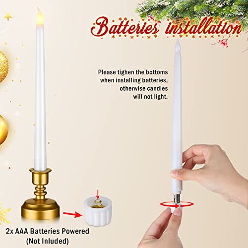 Image of Fumete 16 Pcs Flameless Candles with Gold Base | Battery Powered Taper, White Candles, Operated LED Candlesticks for Party Home Dinner Decorations