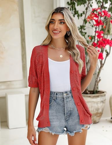 Image of Zeagoo Women's Short Sleeve 2026 Summer Crochet Cropped Cardigan V Neck Button up Bolero Shrug Sweater
