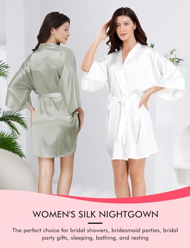 EPLAZA 7 Pcs Women Silky Satin Robe Wedding Bridal Party Bride Bridesmaid Robes Kimono Loungewear Dressing Gowns4