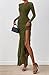 BTFBM Women's Maxi Dresses Fall 2025 Long Sleeve Ruched Bodycon Solid Ruffle Mermaid Cocktail Wedding Guest Dress(Army Green,Medium)