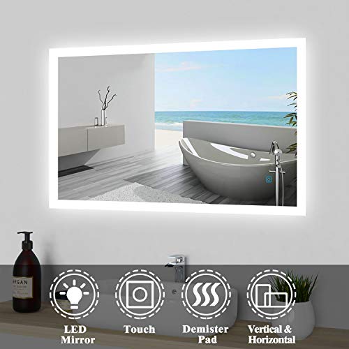 Xinyang 800x600 Rectangular Heated Bathroom Mirror with Touch Lights,Wall Mounted,IP44,Vertical or Horizontal