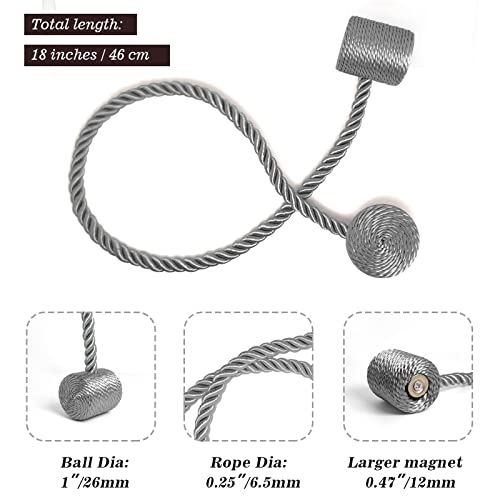 image for Hion Magnetic Curtain Tiebacks Grey 6 Pack, Curtain Tiebacks Buckles H
