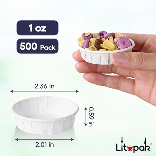 Image of LITOPAK 1 oz 500 Pack Disposable Paper Souffle Cups, Paper Sample Cup