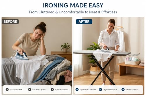 Image of SD STANDLONE Premium Foldable Ironing Board with Iron Rest & Adjustable Height | Heavy-Duty Steel Frame | Heat-Resistant Padded Cover | Stable Non-Slip Legs | Space-Saving Design for Home Use