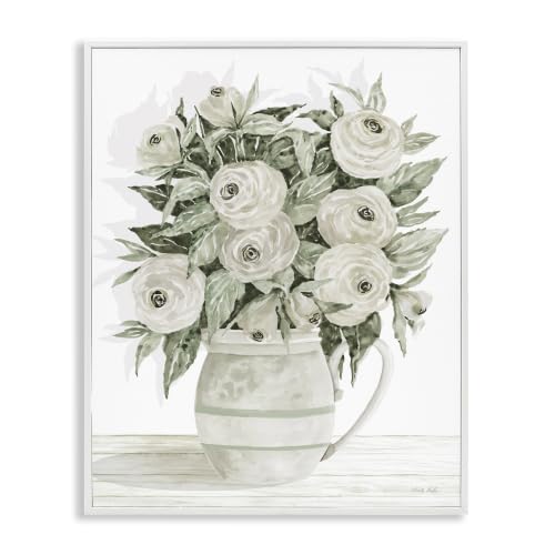 White Ranunculus Blossoms Floral, 16 x 20 Inch Framed Giclée Print
