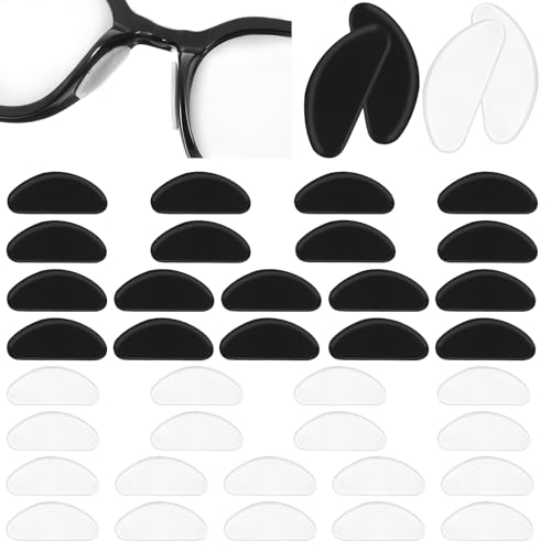 Mabor 20 Pairs Anti-Slip Nose Pads for Glasses – Silicone D-Shaped Adhesive Stick-On Eyeglass Nose Grips, Ultra-Thin Comfort Fit for Optical & Sunglasses, Black & Clear