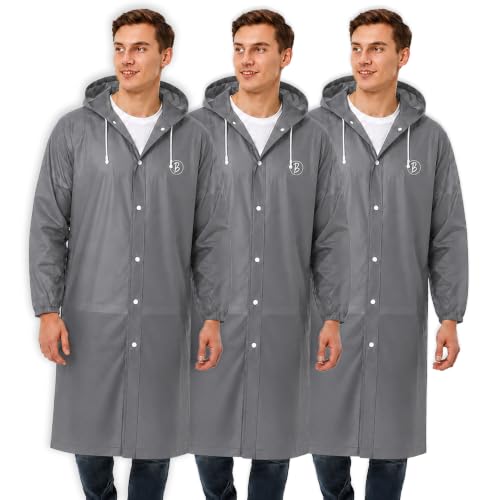 Image of Reusable EVA Hooded Raincoat| Transparent Waterproof Rain Wear for Men & Women | Elastic Full Sleeves | Front Button Design | Knee Length Free size