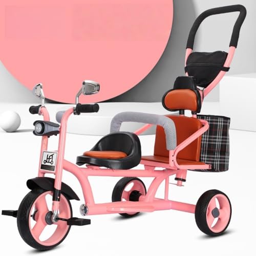 KOGB収納バスケット付きベビーサイズ自転車、高炭素鋼製、ソフトレザーシート、大型安全シート、ライトと音楽機能、取り外し可能な後部ハンドル、チタン製エアクッション衝撃吸収ホイール、強化デュアルブレーキ。 (ピンクフレーム,エアホイール + リアガードレール