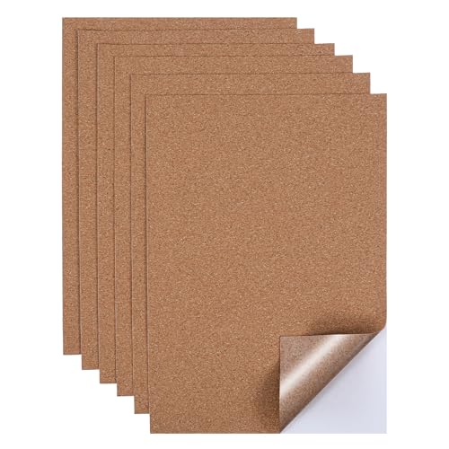 Nogeqi 6 Stück Korkplatte Selbstklebend 30 x 21 Cm Rechteck Korkwand, Korken Kork Sheets 1mm Dicke Korkmatte, Selbstklebende Korkplatten Untersetzer Für Wanddekoration, Diy Basteln, Rutschfest (Braun)