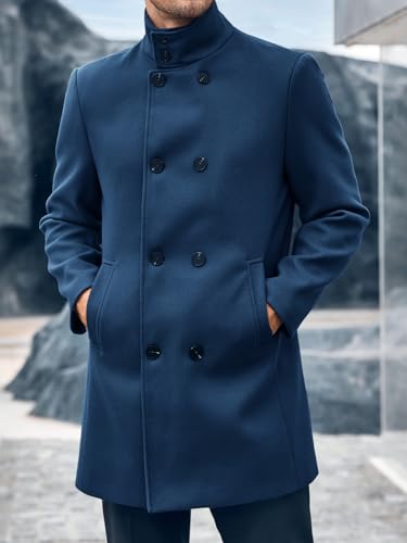 Runcati Mens Mid Long Trench Coat Winter Double Breasted Pea Coat Casual Business Warm Overcoat3