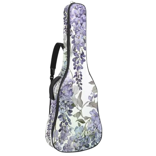 Housse guitare acoustique motif glycines violettes élégante