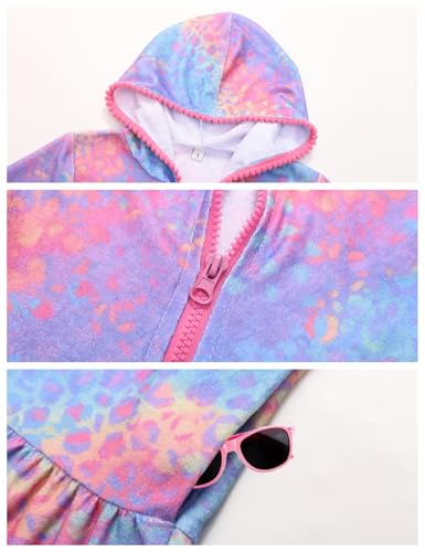 Image of Girls Swim Cover Up Kids Long Sleeve Swimsuit Coverup Terry Beach Pool Clothes with Sunglasses