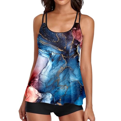 Générique - Maillot Football Tankini fluides Deux pièces pour Femmes avec Short pour garçon, débardeur à col en U, Maillots de Bain 2 pièces Shorts Homme Running, Bleu Foncé, L